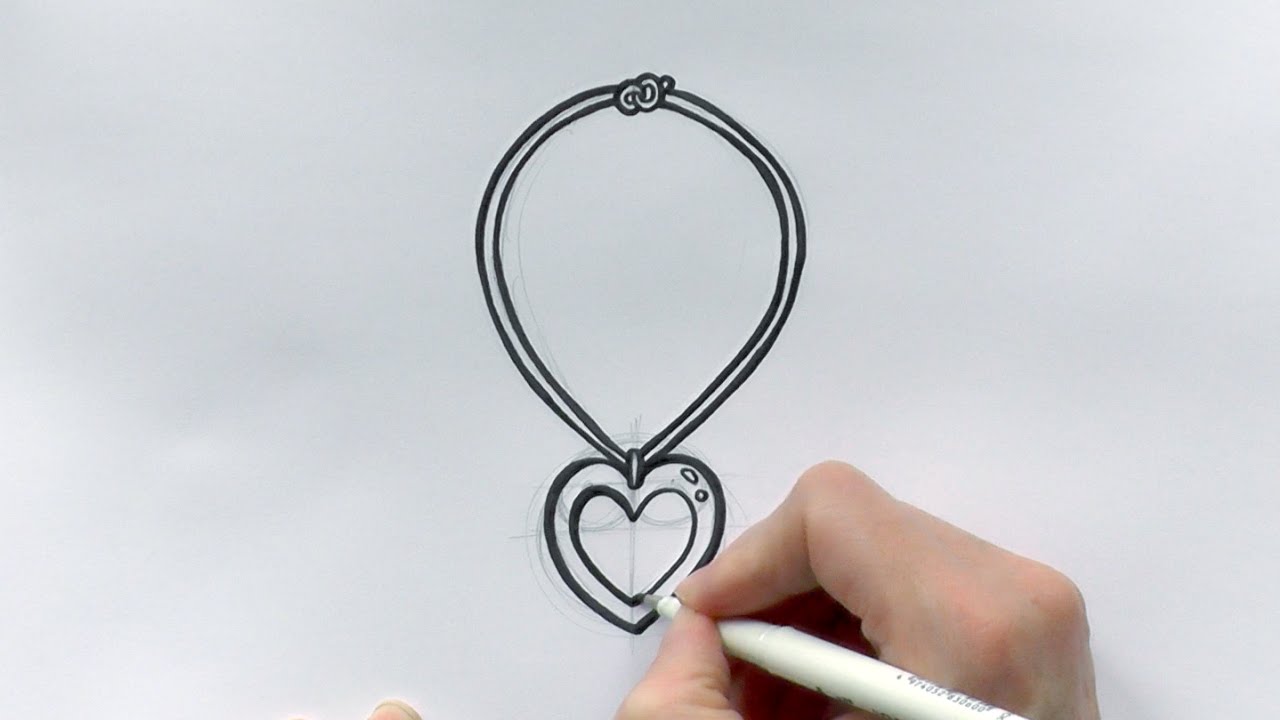 1280x720 How To Draw A Cartoon Love Heart Necklace For Valentine's Day