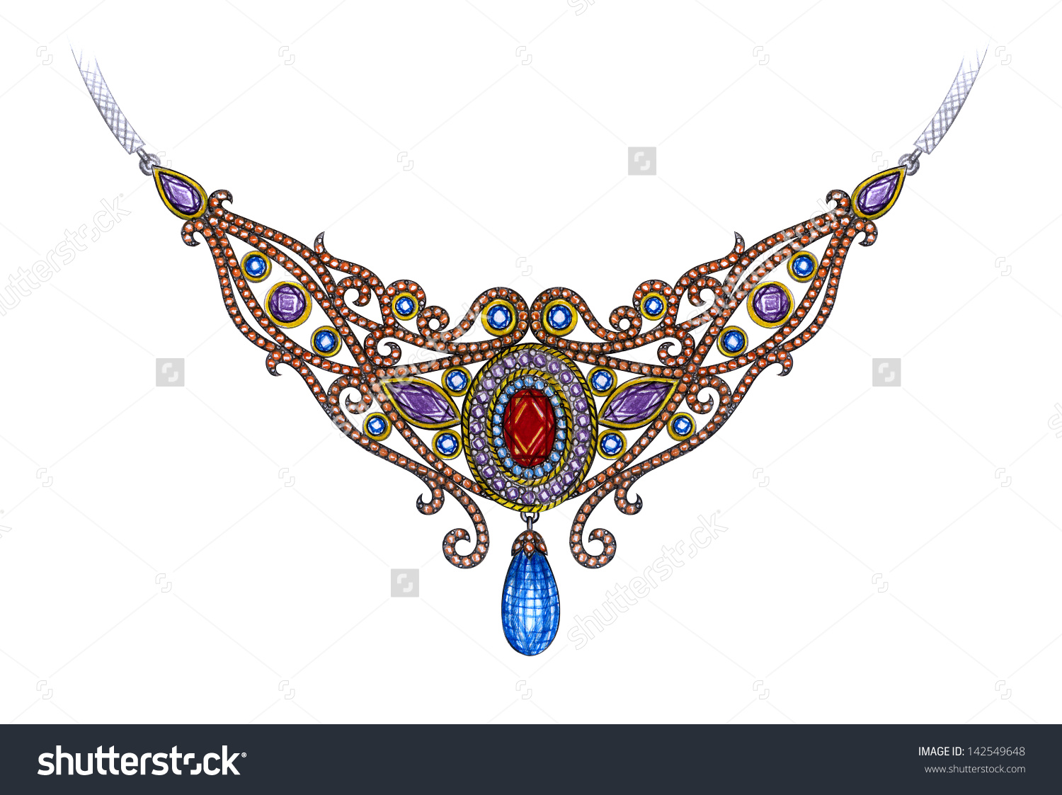 1500x1123 Jewelry Vintage Necklace. Hand Drawing And Painting On Paper