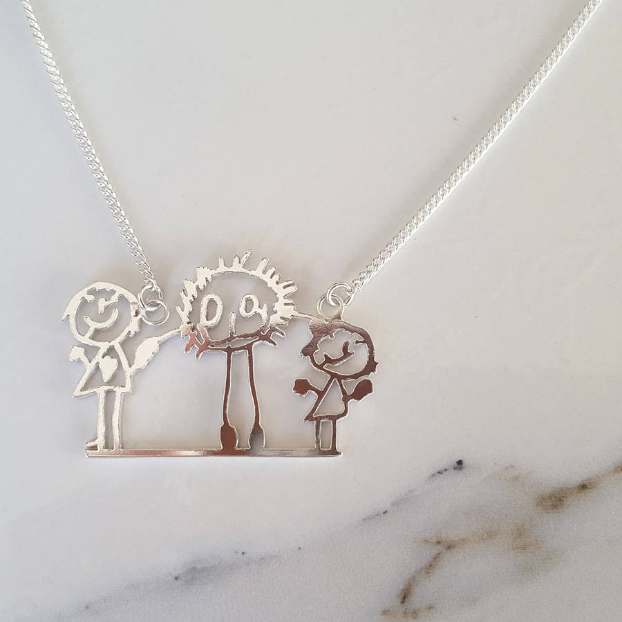 900x900 Personalised Child Drawing Family Portrait Necklace By Made By