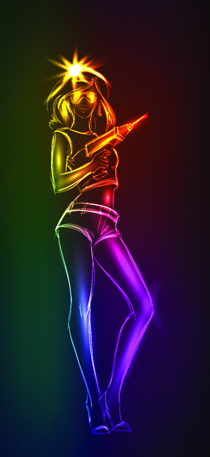 414x898 Set Of Girl Model Drawing Neon Light Vector 01 Girls