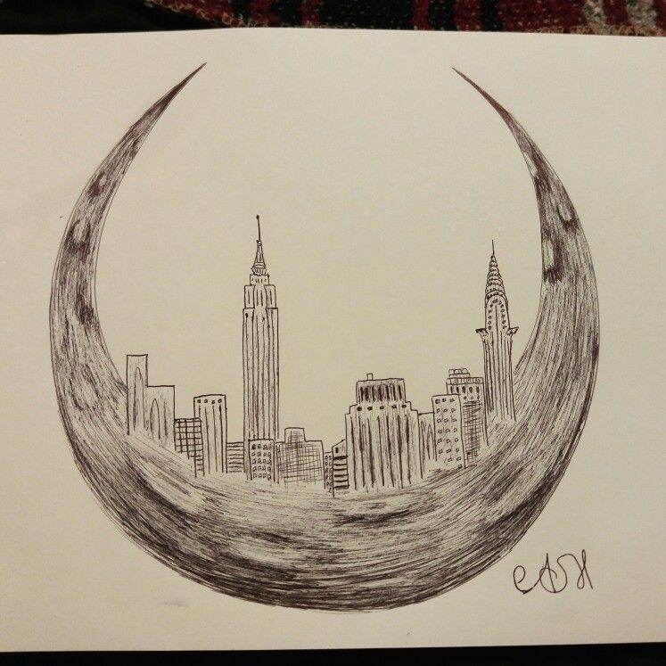 747x747 Crescent Moon And New York Skyline Drawing My Art