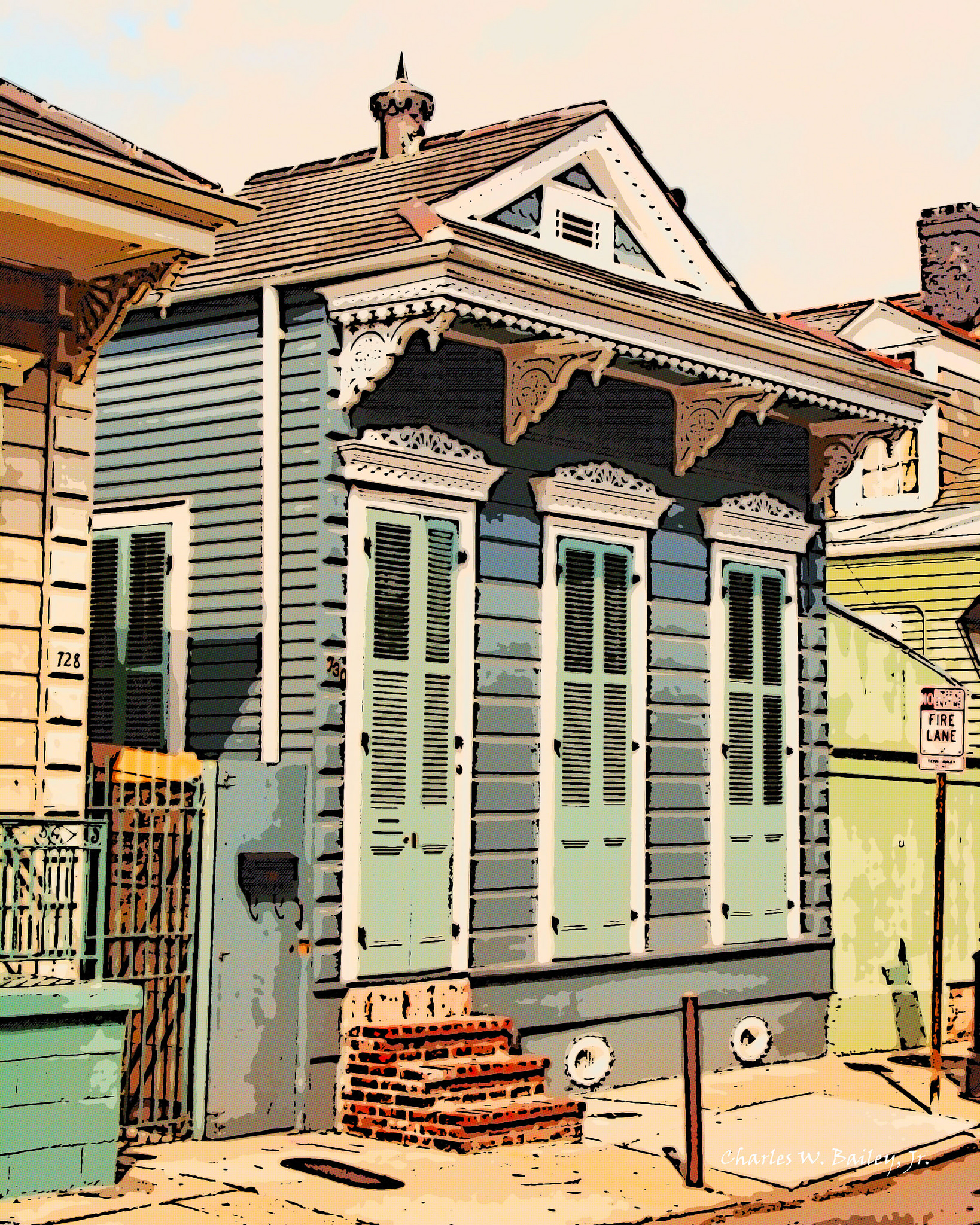 1638x2048 Digital Comic Drawing Of A French Quarter Shotgun House In New