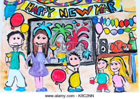 450x320 Children Draw Happy New Year Snow The Skates A Fur Tree Santa