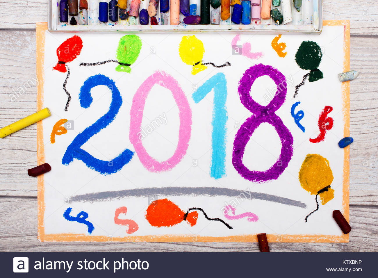1300x956 Photo Of Colorful Drawing New Year Celebration, 2018 Stock Photo