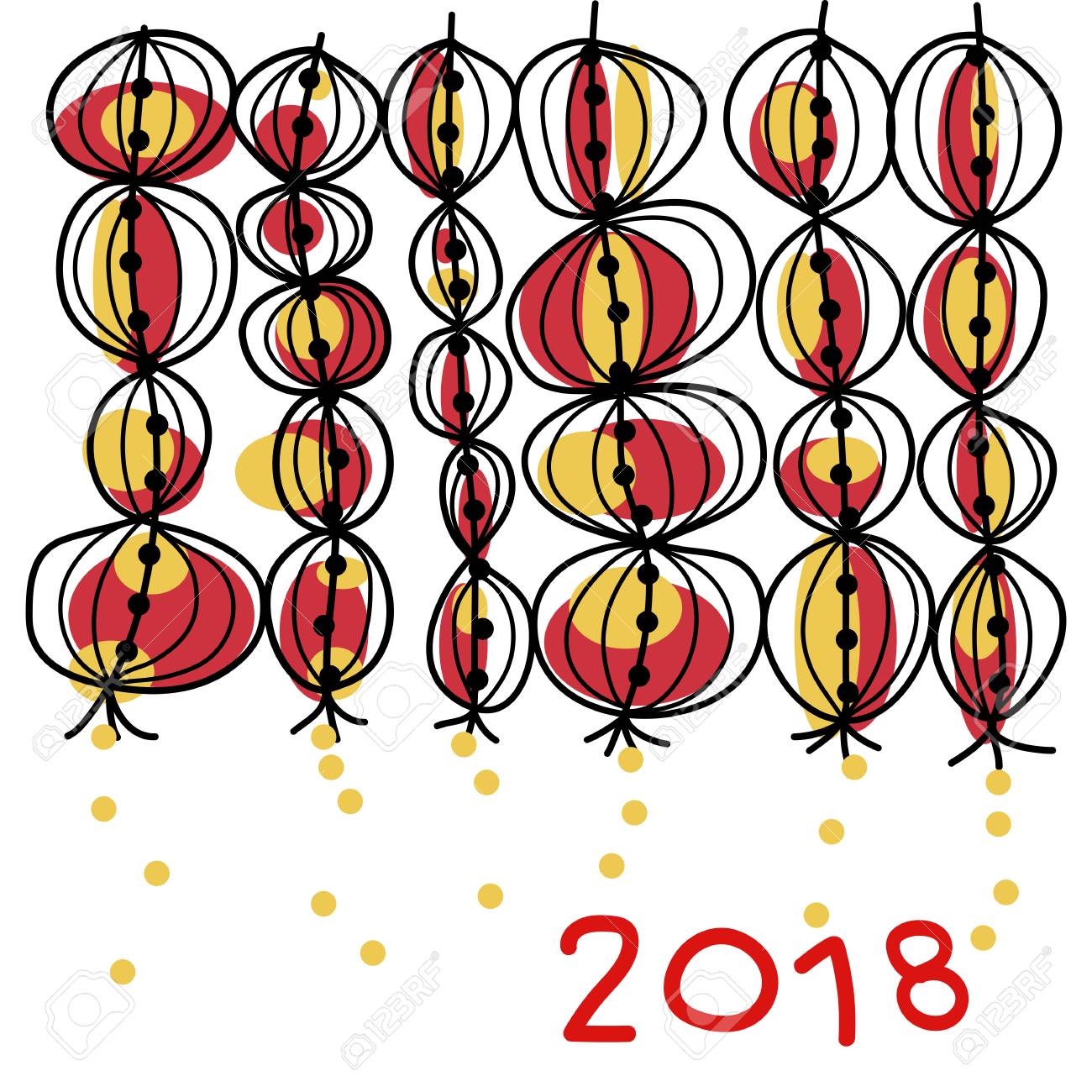 1300x1300 Hand Drawing Happy Chinese New Year 2018 Background. Lanterns