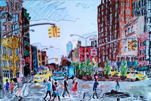 500x333 New York City Drawing Nyc Manhattan Crosswalk Colorful