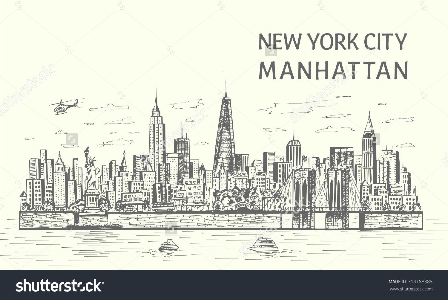 1500x1003 New York City Skyline Drawing New York City Skyline Hand Drawn