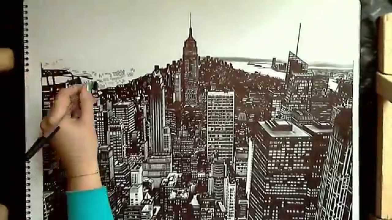 1280x720 Realistic Drawing Manhattan, New York