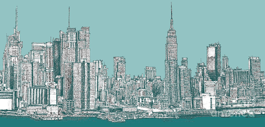 900x431 Study Of New York City In Turquoise Drawing By Adendorff Design
