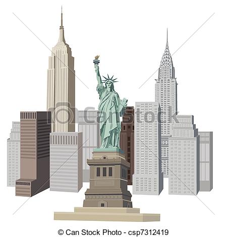 450x470 Illustration With New York City Skyline And Liberty Statue Eps