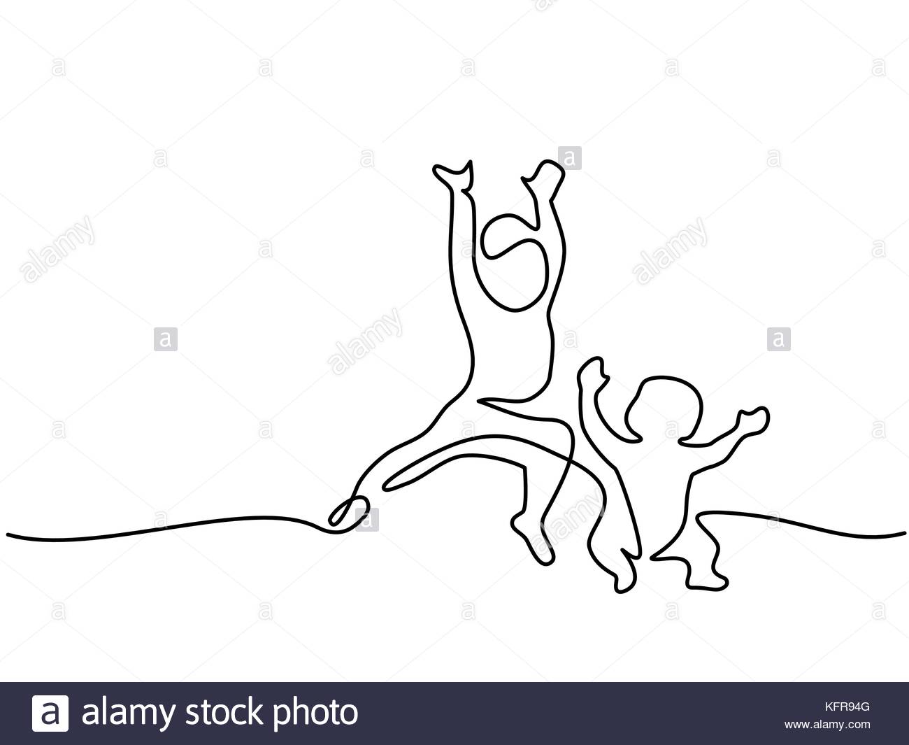 1300x1065 Continuous Line Drawing. Happy Toddler Girl Playing With Her