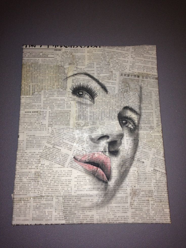 736x981 Drawing Of Womans Face On Newspaper Newspaper Collage