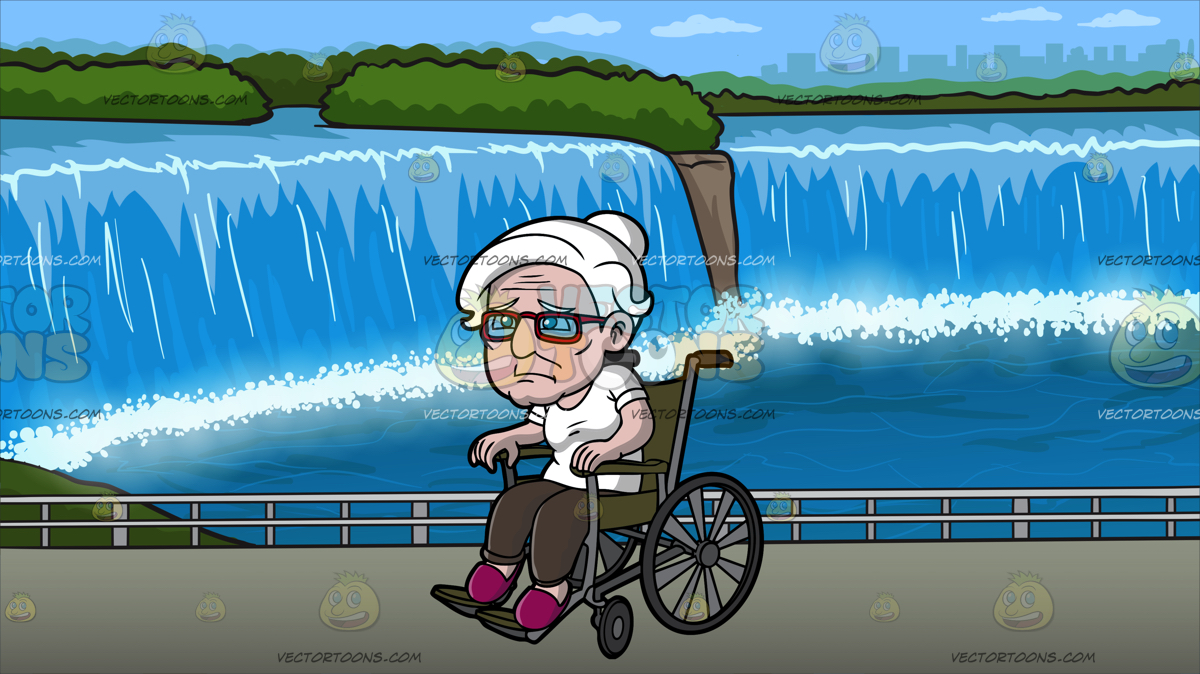 1200x674 A Weak Old Woman In A Wheelchair At Niagara Falls Cartoon Clipart