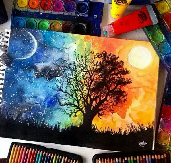 596x566 Tree Watercolor Night And Day Ap Art Ideas