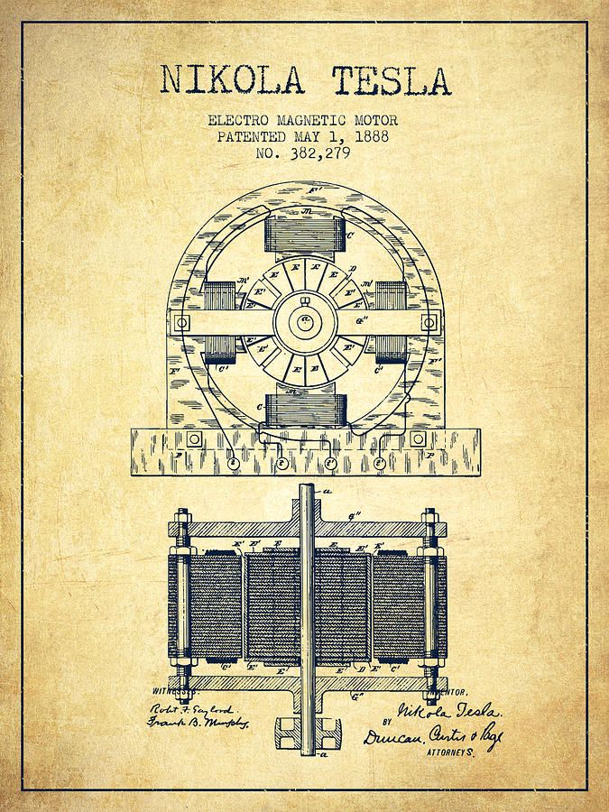 675x900 Nikola Tesla Electro Magnetic Motor Patent Drawing From 1888