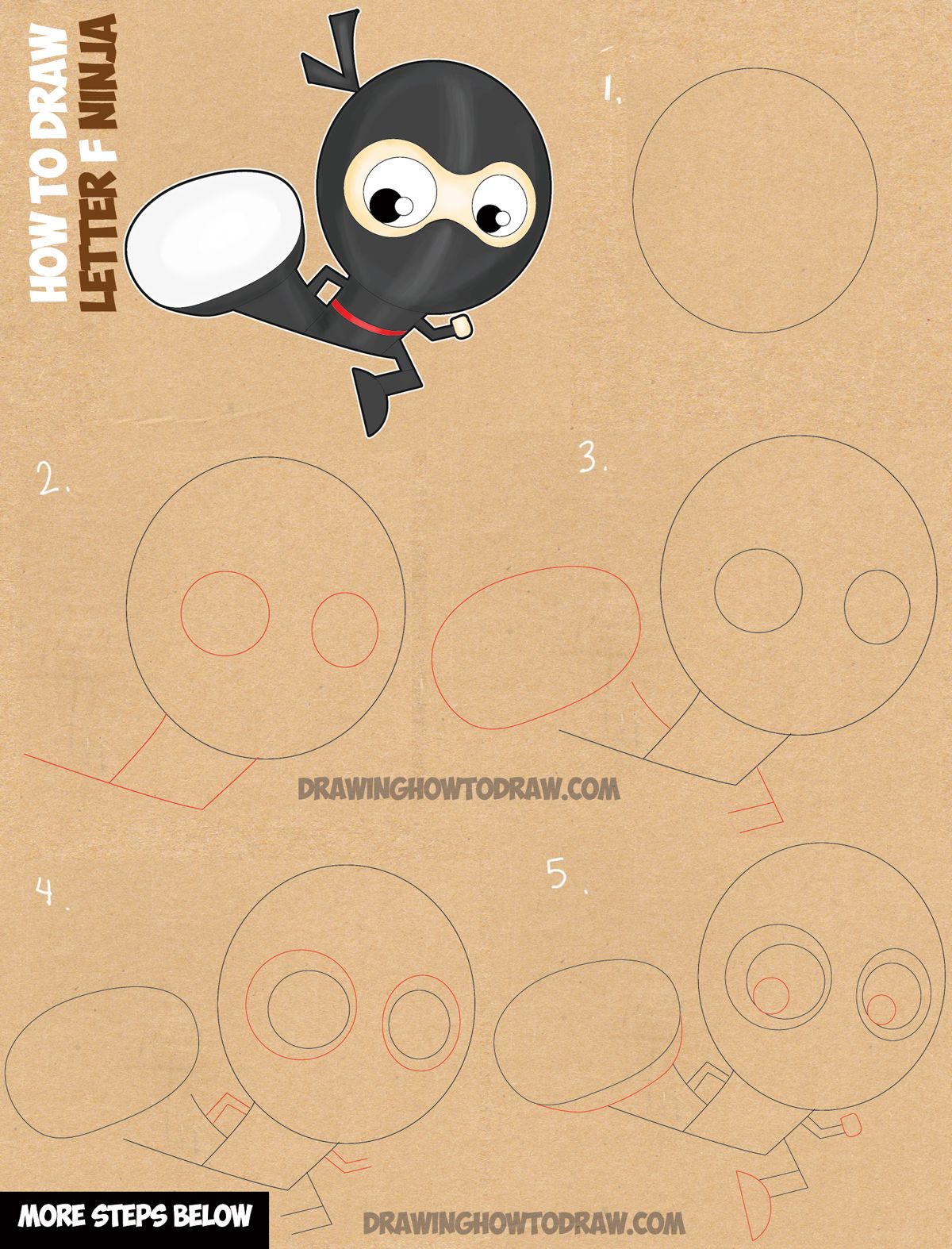 1200x1574 Learn How To Draw Cartoon Ninjas With The Letter F