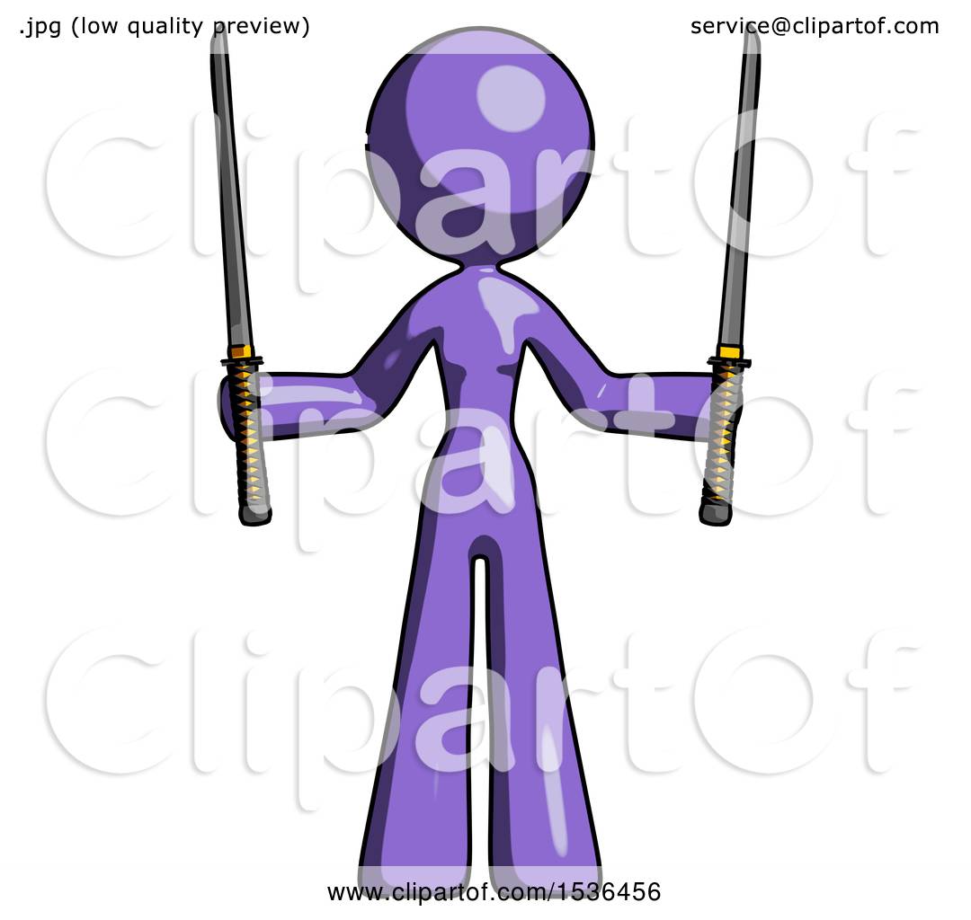 1080x1024 Purple Design Mascot Woman Posing With Two Ninja Sword Katanas Up