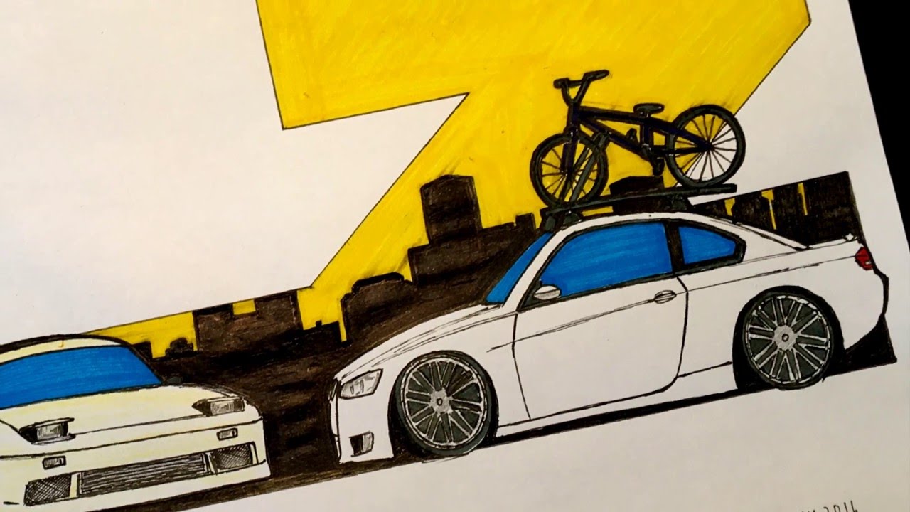 1280x720 Speed Drawing Adam Lz's Nissan 240sx Amp Bmw 335i