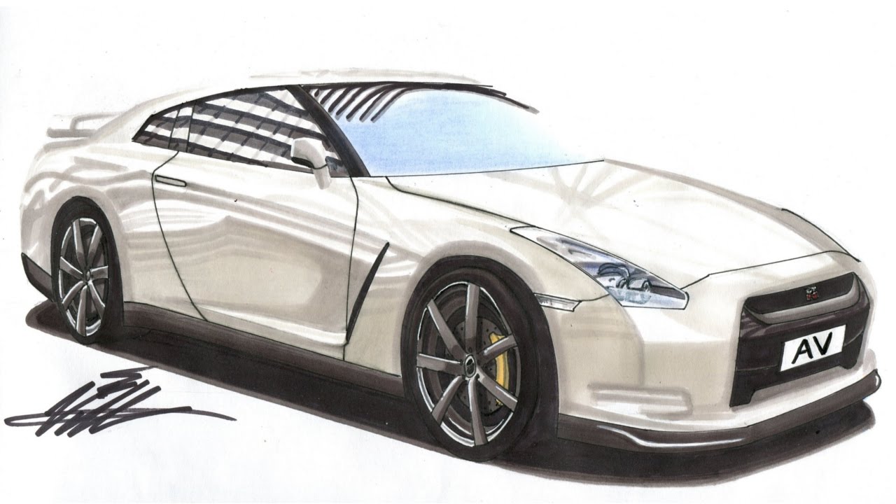 1280x720 Realistic Car Drawing