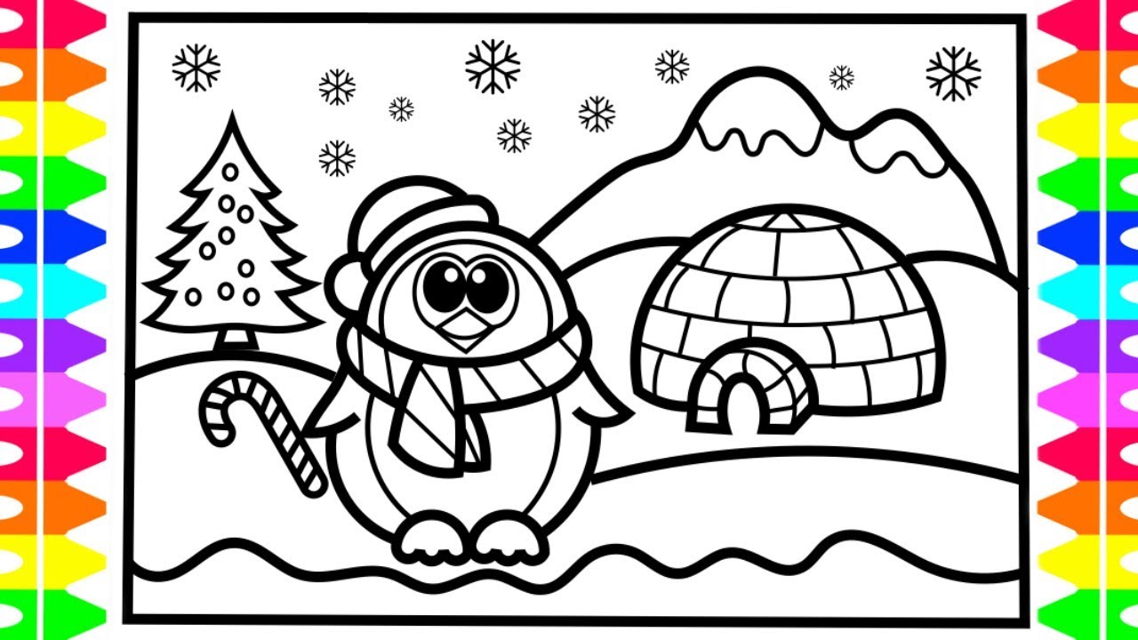 1280x720 Christmas Drawing And Coloring Page! How To Draw A Penguin Step By