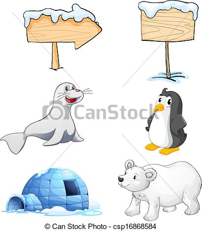 411x470 Illustration Of The Signboards, Animals And An Igloo