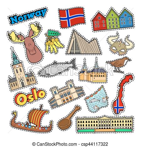 450x470 Norway Travel Elements With Architecture And Viking. Vector