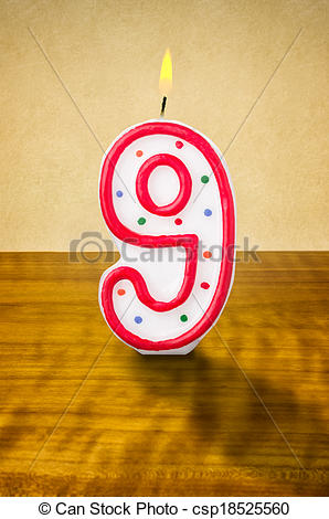 298x470 Burning Birthday Candle Number 9 Stock Illustration