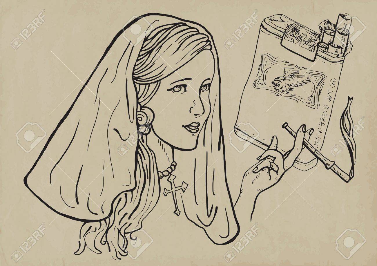 1300x917 Young Girl, Like A Nun, Elegantly Smoking A Cigarette Royalty Free