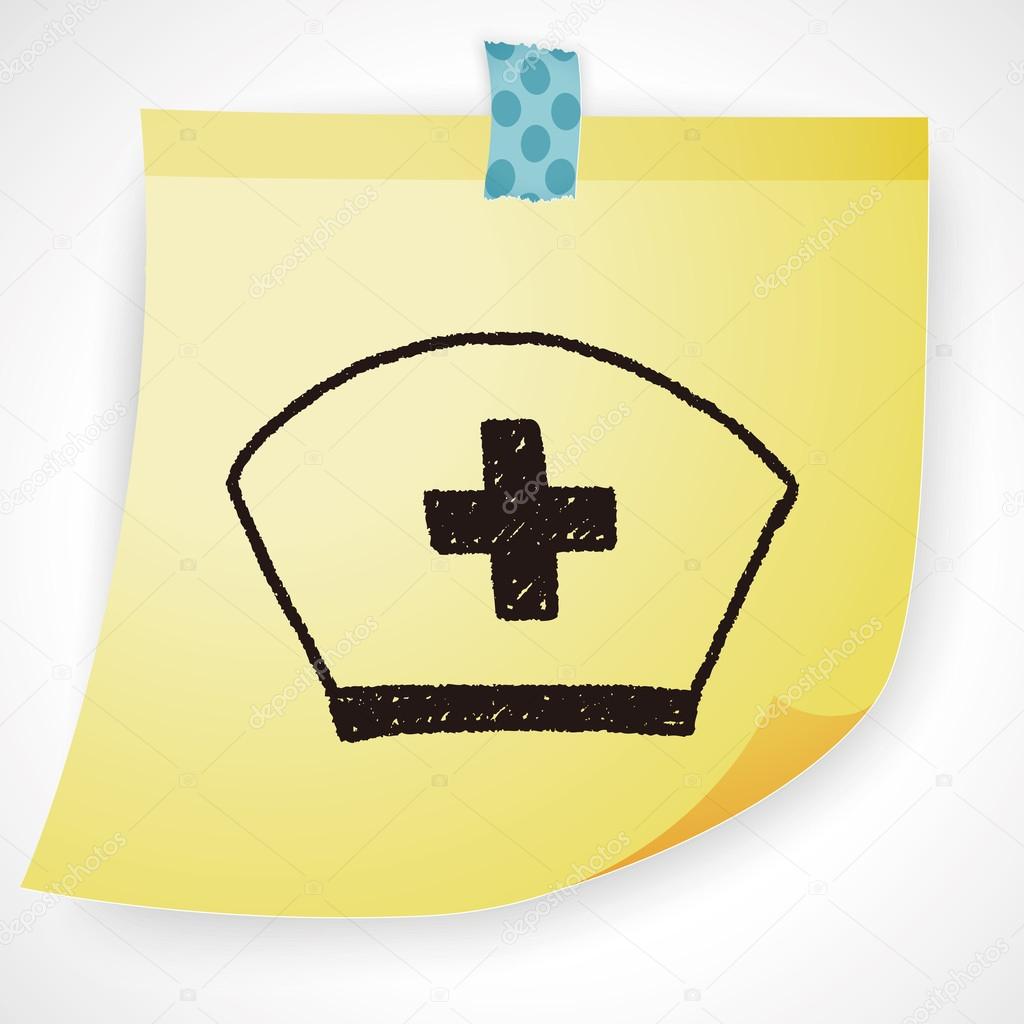 1024x1024 Nurse Hat Doodle Drawing Vector Illustration Stock Vector