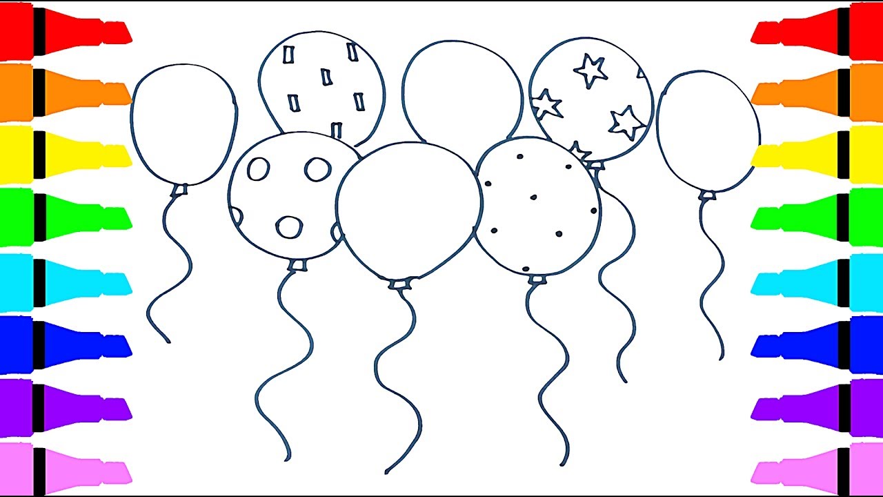 1280x720 Rainbow Balloon Drawing And Coloring For Kids Children Drawing