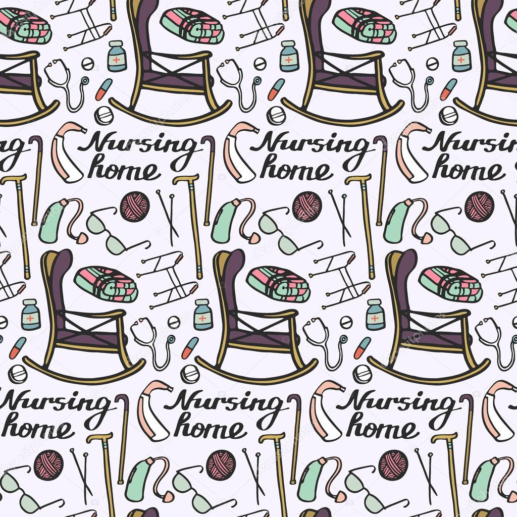 1024x1024 Nursing Home Set. Seamless Pattern With Hand Drawn Stuff