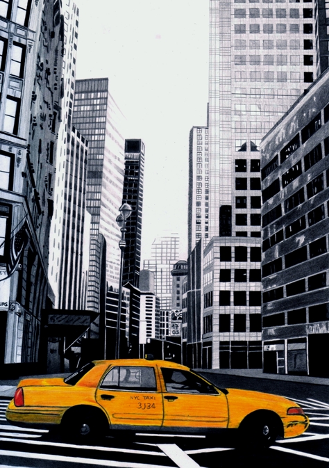 474x673 Nyc Taxi Drawing By Lisafeehily