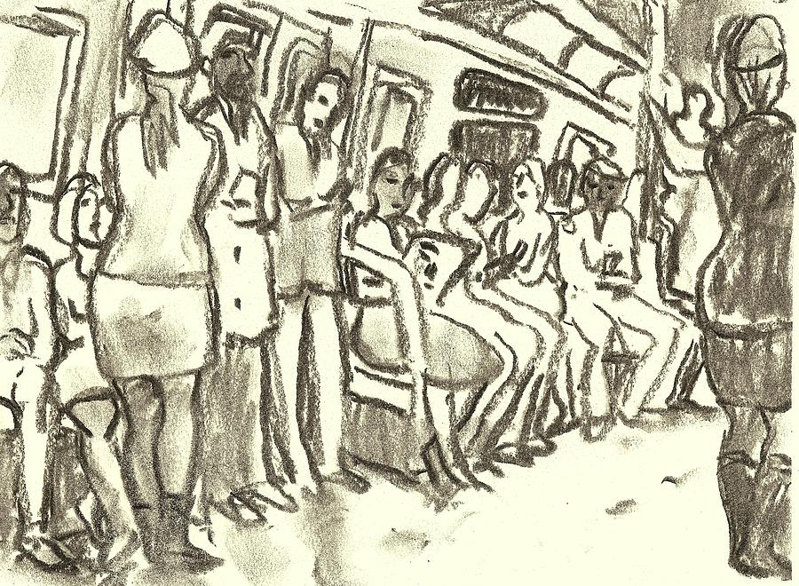 900x660 Strap Hangers, Nyc Subway Drawing By Thor Wickstrom