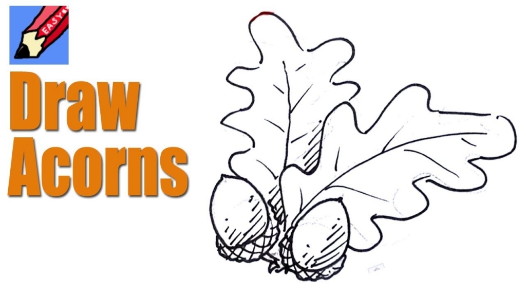 1024x576 How To Draw Leaves How To Draw Acorns Amp Oak Leaves Real Easy