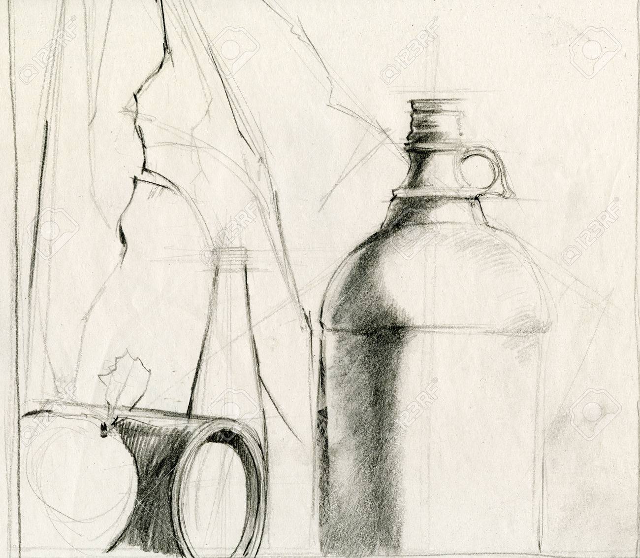 1300x1132 Composition Still Objects Drawing Black And White Stock Photo