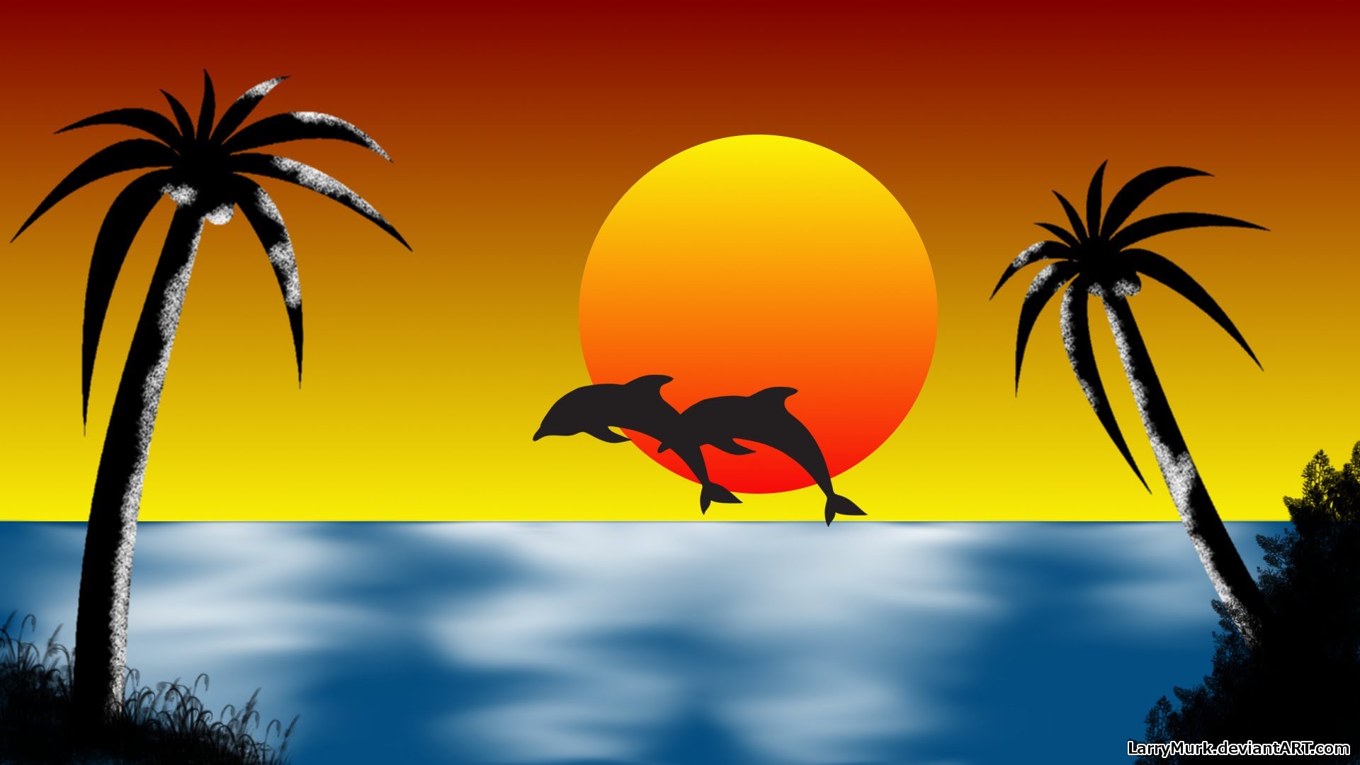 1920x1080 Draw Dolphin Ocean Gimp