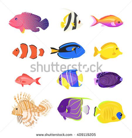 450x470 Set Of Sea Fish Color Design Flat. Ocean Fish Animal, Nature