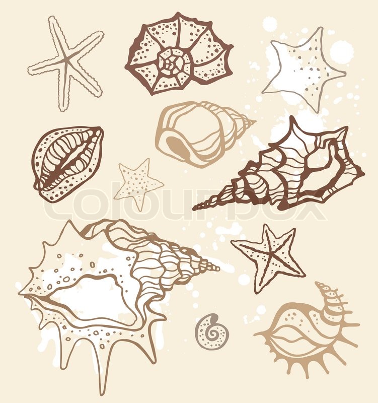 751x800 Sea Collection Hand Drawn Vector Illustration Stock Vector
