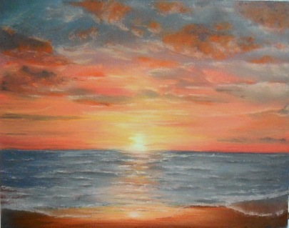 405x319 Ocean Sunset Oil Pastels By Mary