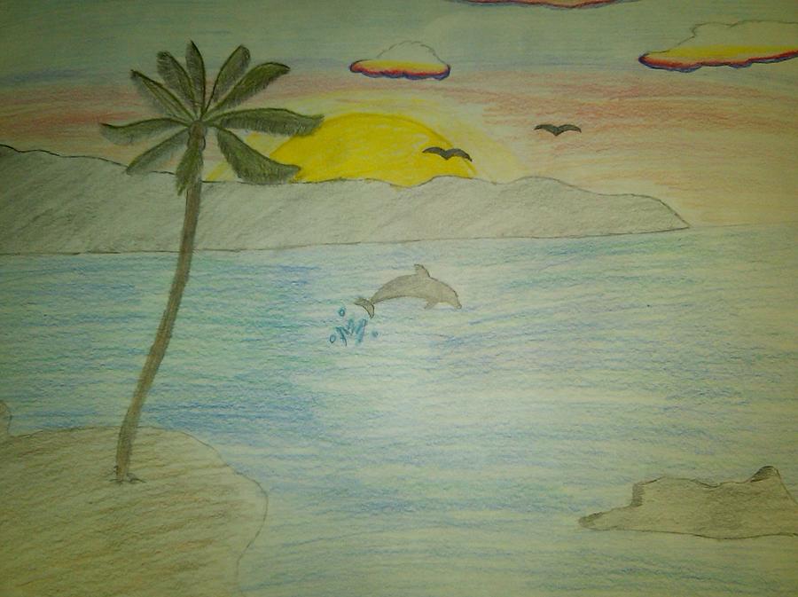 900x673 Sunset Over The Ocean Drawing By Kris Halvorson