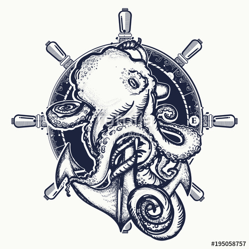 500x500 Octopus And Anchor Tattoo. Symbol Of A Sea Adventure, Ocean. Big
