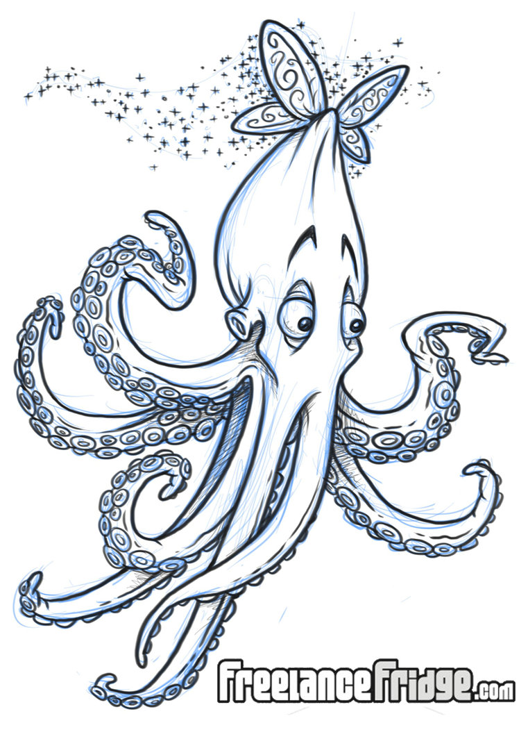 761x1051 Flying Octopus Cartoon By Jameskoenig1