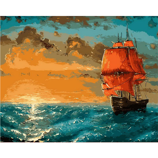 640x640 Diy Digital Oil Painting By Numbers Sea Boat Picture Drawing Paint