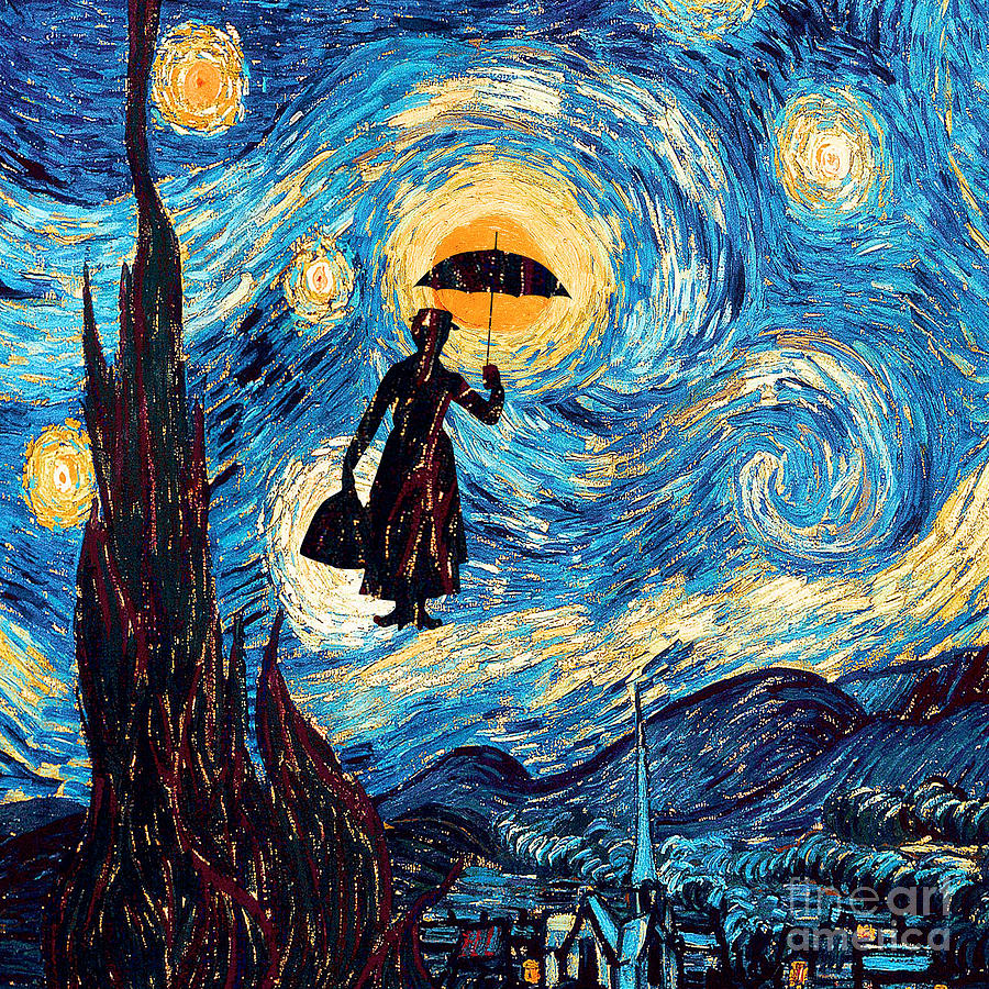 900x900 Mary Poppins Starry Night Oil Painting Drawing By Three Second