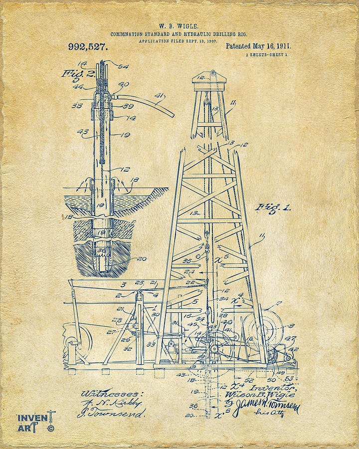 720x900 1911 Oil Drilling Rig Patent Artwork