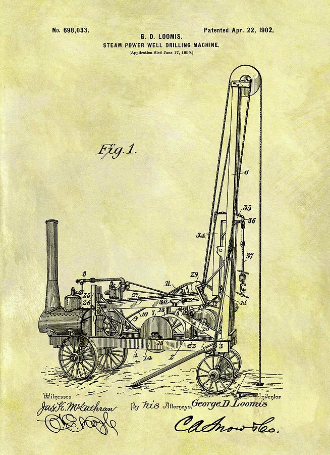 654x900 Steam Powered Oil Well Patent Drawing By Dan Sproul