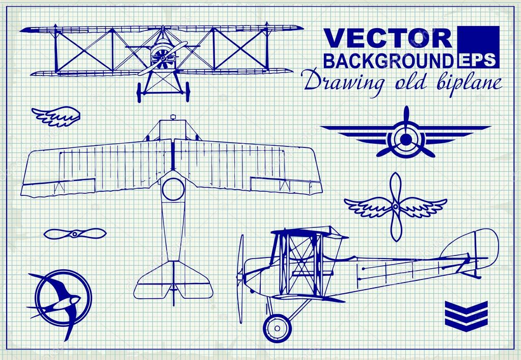1023x706 Vintage Airplanes Drawing On Graph Paper Stock Vector Pgmart