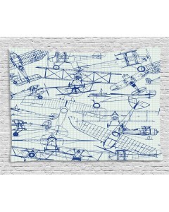 240x300 Wide Tapestry Old Airplane Drawing Printed Wall Hanging