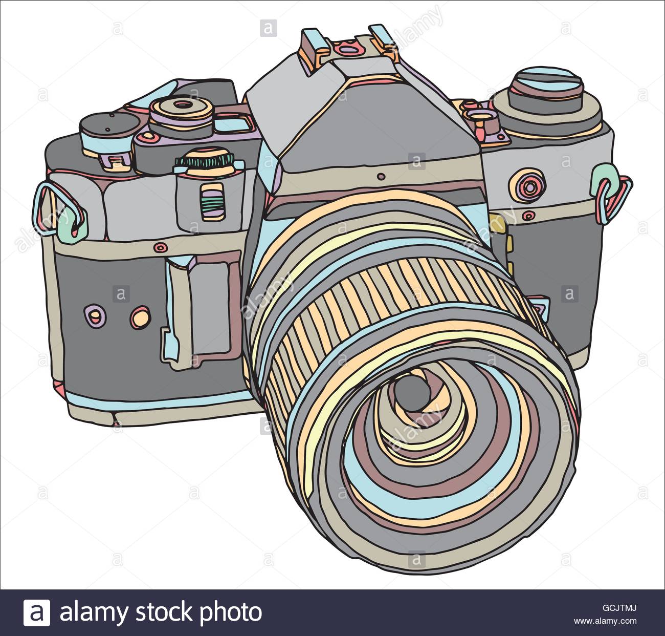 1300x1242 Vintage Old Photo Camera Draw. Vector Illustration Eps 10 Stock