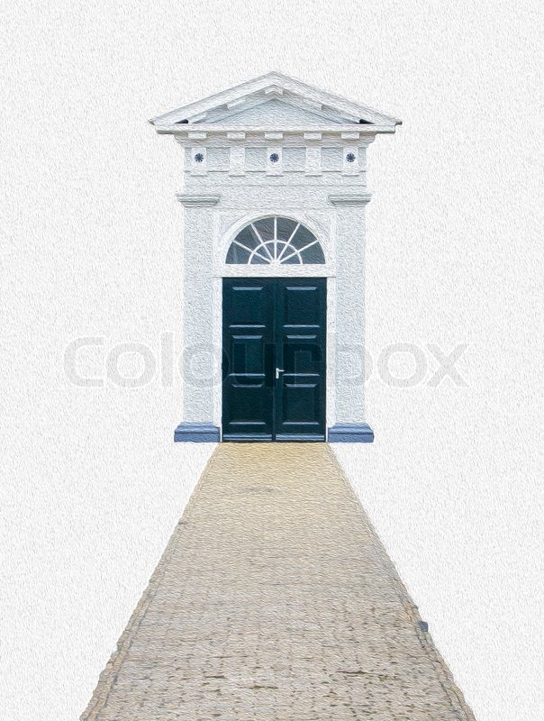 604x800 Computer Generated Drawing Of An Entrance Of An Old Church Stock